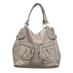 Emilie M Faux Leather Taupe Shoulder Bag Hobo‎ Satchel Zip Pockets Large